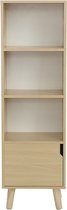 Luxiqo® Eiken Boekenkast - Boekenkast Massief Hout - Boekenkast Scandinavisch - Boekenkast met Deur - Boekenkast Open - 40 x 30 x 130cm  - Eiken/Wit