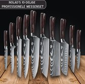 Nolad® | Professionele Messenset | 10-delige set | Koksmes | Santokumes | Hakmes | Broodmes | Snijmes | Uitbeenmes | Schilmes | utility mes | Santokumes XL | Japanse messenset | Elite Kitchen