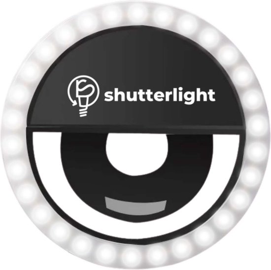 Shutterlight Selfie Lamp - 36 LED - Ø 8.5 cm - Dimbaar Wit Licht - Zwart