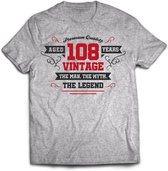 108 Jaar Legend - Feest kado T-Shirt Heren / Dames - Antraciet Grijs / Rood - Perfect Verjaardag Cadeau Shirt - grappige Spreuken, Zinnen en Teksten. Maat XXL