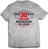 32 Jaar Legend - Feest kado T-Shirt Heren / Dames - Antraciet Grijs / Rood - Perfect Verjaardag Cadeau Shirt - grappige Spreuken, Zinnen en Teksten. Maat S