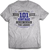101 Jaar Legend - Feest kado T-Shirt Heren / Dames - Antraciet Grijs / Donker Blauw - Perfect Verjaardag Cadeau Shirt - grappige Spreuken, Zinnen en Teksten. Maat 3XL