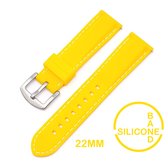 22mm Rubber Siliconen horlogeband GEEL witte stiksels passend op o.a Casio Seiko Citizen en alle andere merken - 22 mm Bandje - Horlogebandje horlogeband