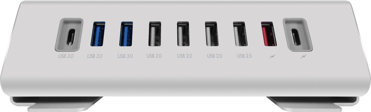 Macally UCTRIHUB9-EU USB-C naar 9 poorts-USB-A/USB-C-hub/lader - Inclusief voedingskabel (tweepins Europlug) en USB-C-kabel