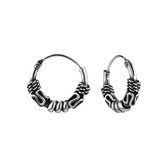 Zilveren oorbellen | Oorringen  | Zilveren Bali hoops, 12 mm met drie verschillende versieringen