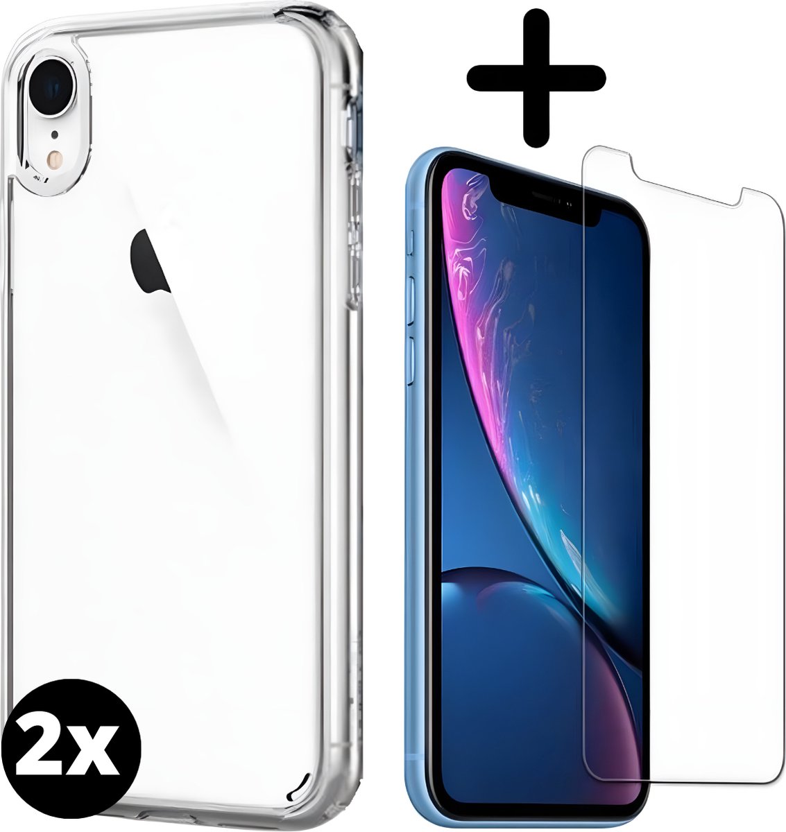 Fooniq Siliconen Hoesje Anti Schock Transparant 2x + Screenprotector 2x - Geschikt Voor Apple iPhone XR