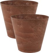 2x stuks plantenpot/bloempot tijdloze natuursteen look Dia 27 cm en Hoogte 24 cm in het Artstone dark terra cotta voor binnen/buiten