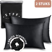 STFF & Co® Satijnen Kussensloop – 2 Stuks – Anti Age Silk – Satijn Haarverzorging – Krullend Haar Producten – Huidverzorging – 60x70 cm – Zwart