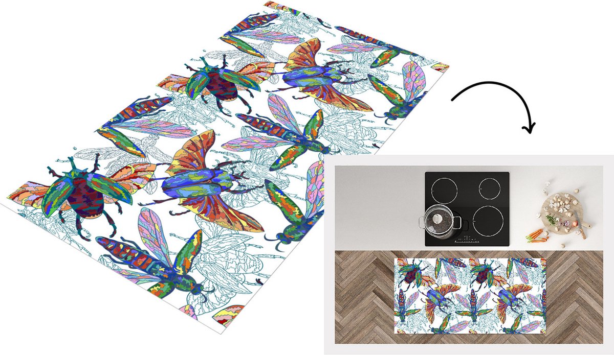 KitchenYeah Keukenloper - Loper keuken - Insecten - Regenboog - Design - Keukenloper vinyl multicolor, foto 6