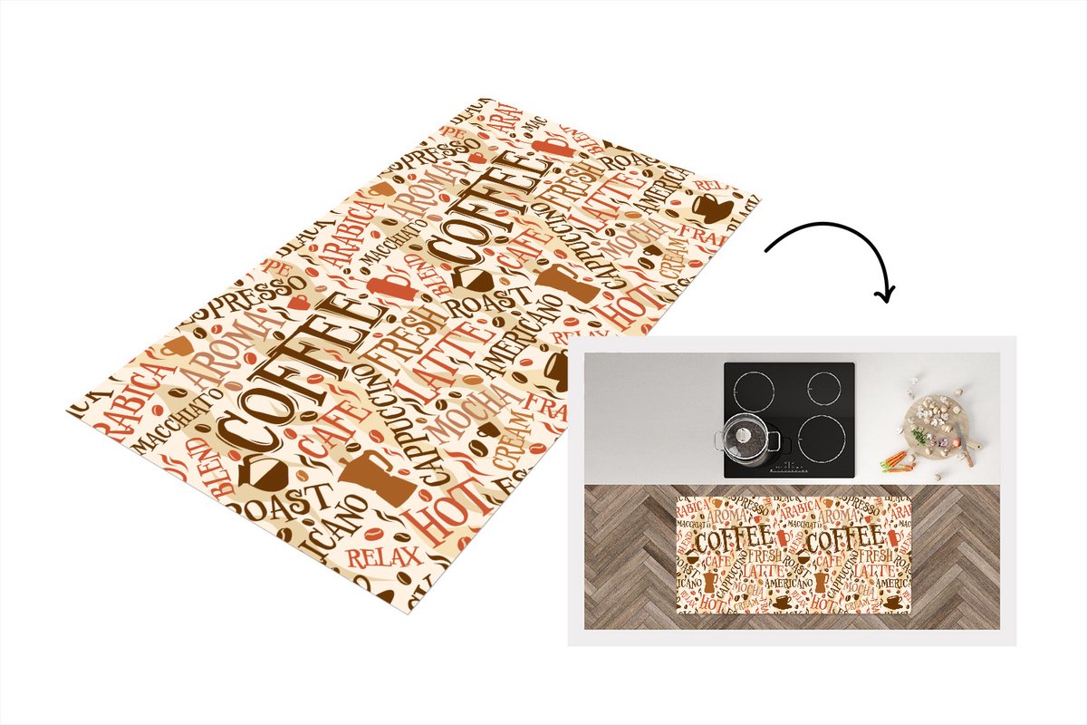 KitchenYeah Keukenloper - Loper keuken - Koffie - Vintage - Patroon - 120x60 cm - Keukenloper vinyl Multicolor