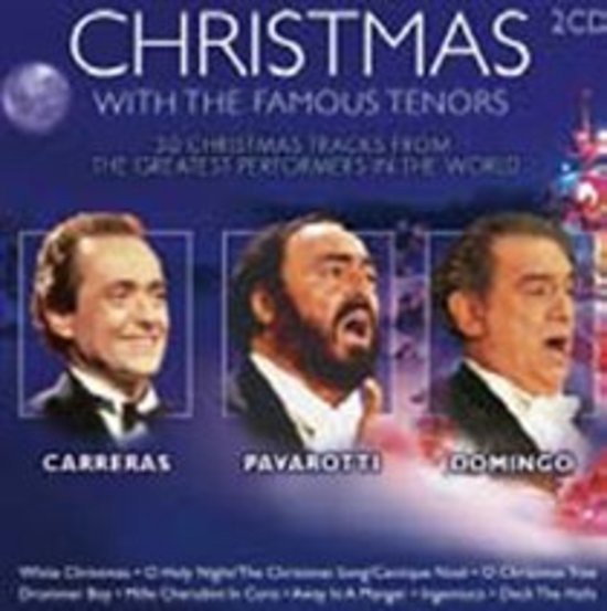 Albumcover met drie beroemde tenoren, Carreras, Pavarotti en Domingo, met de tekst "Christmas with the famous tenors".