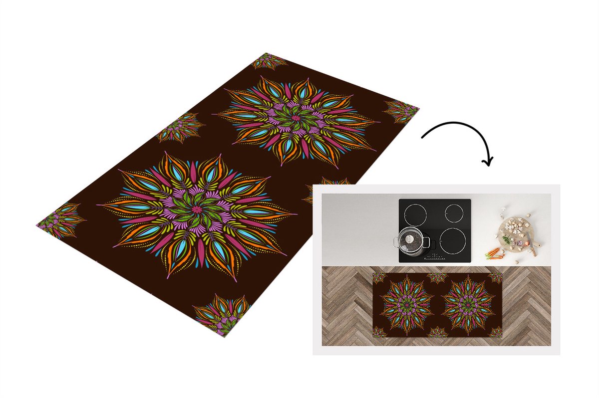 KitchenYeah Keukenloper - Loper keuken - Mandala - Design - Bohemian - 120x60 cm - Keukenloper vinyl Multicolor