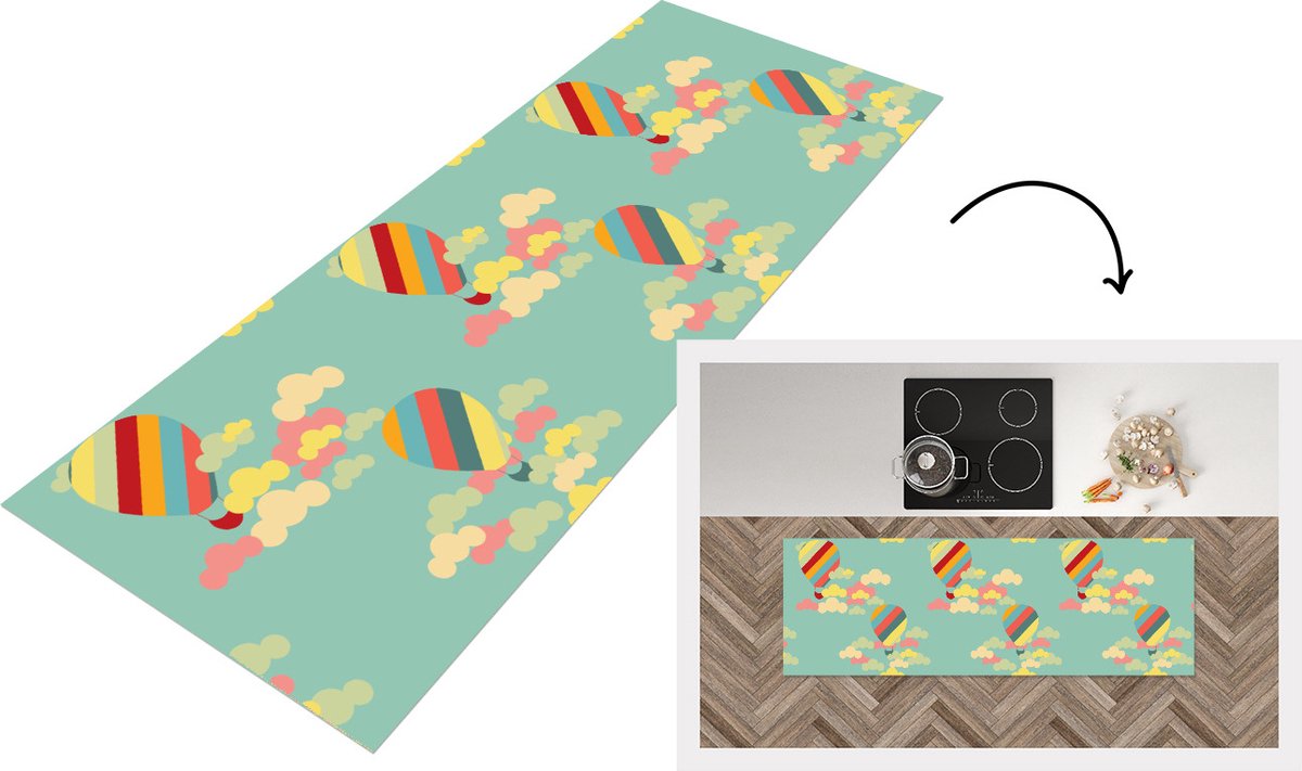 KitchenYeah Keukenloper - Loper keuken - Luchtballon - Patronen - Baby - 180x60 cm - Keukenloper vinyl Multicolor