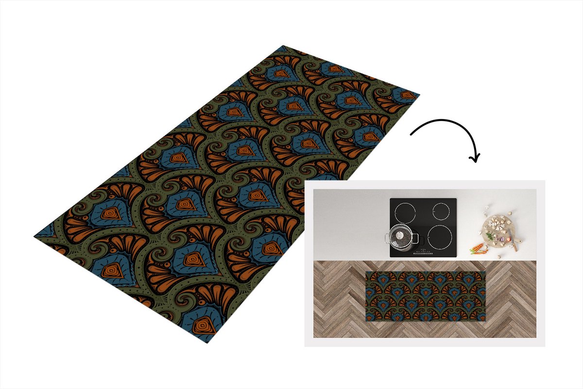 KitchenYeah Keukenloper - Loper keuken - Patronen - Abstract - Groen - Jaren 20 - 120x50 cm - Keukenloper vinyl Multicolor