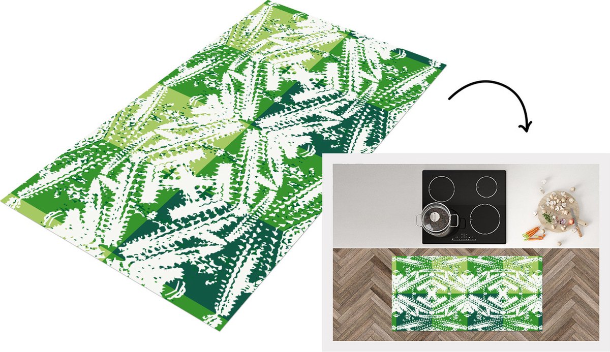 KitchenYeah Keukenloper - Loper keuken - Cactus - Planten - Patroon - 120x60 cm - Keukenloper vinyl Multicolor
