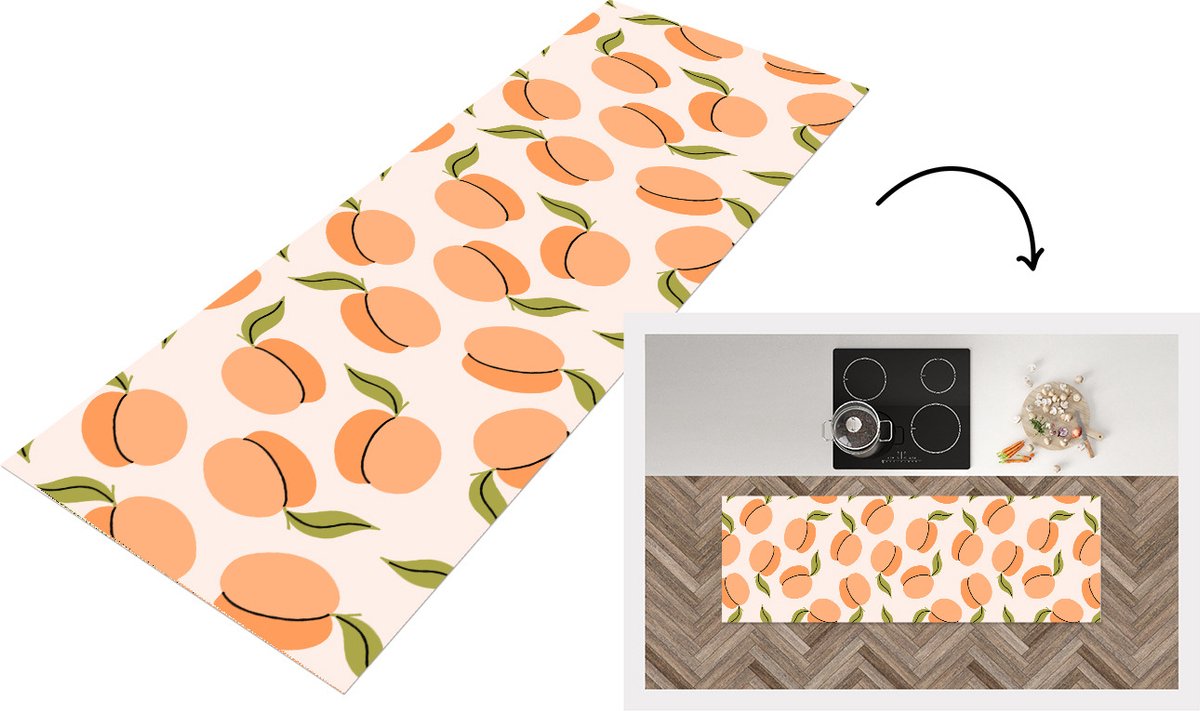 KitchenYeah Keukenloper - Loper keuken - Fruit - Abrikoos - Zomer - Patronen - 150x50 cm - Keukenloper vinyl Multicolor