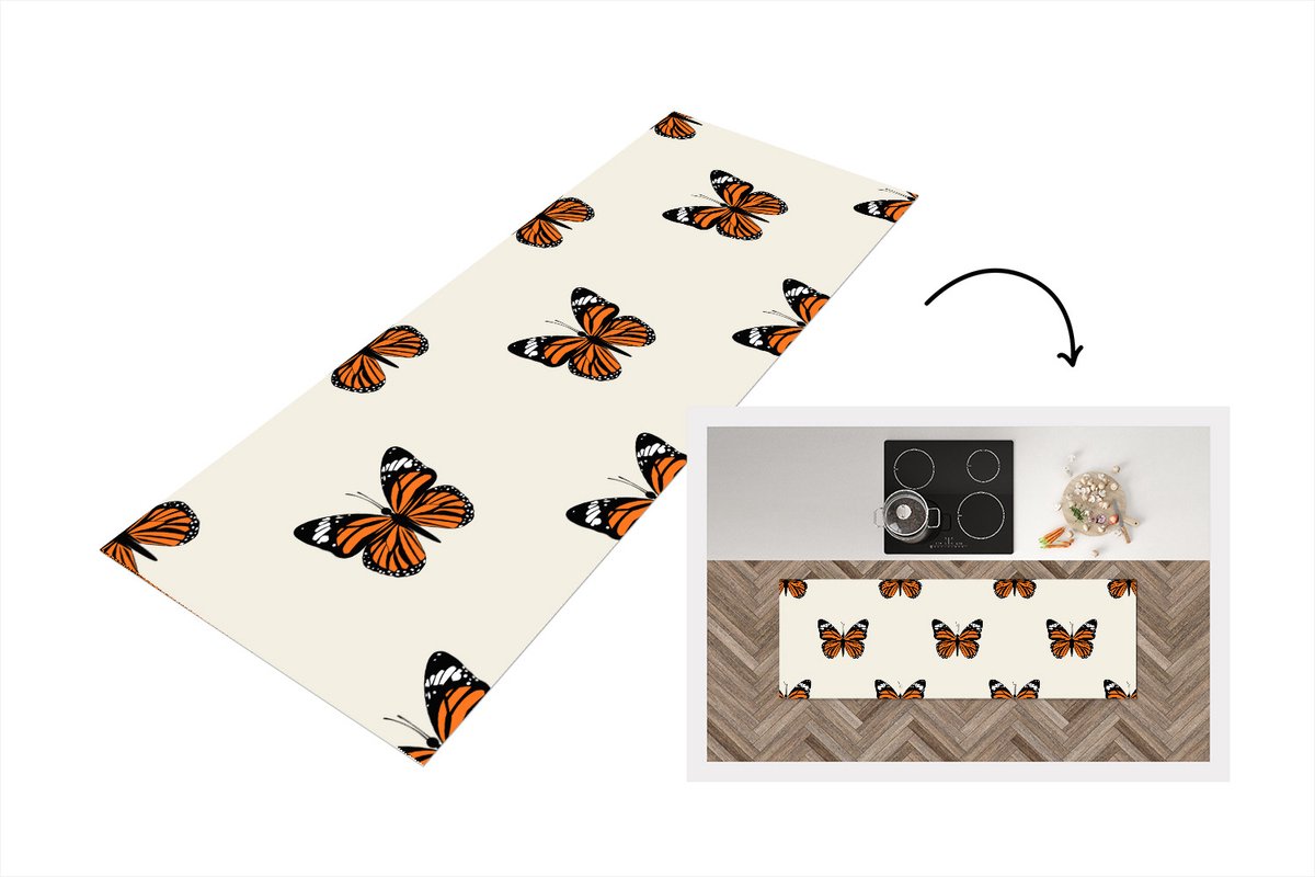 KitchenYeah Keukenloper - Loper keuken - Vlinder - Insecten - Patronen - 150x50 cm - Keukenloper vinyl Multicolor
