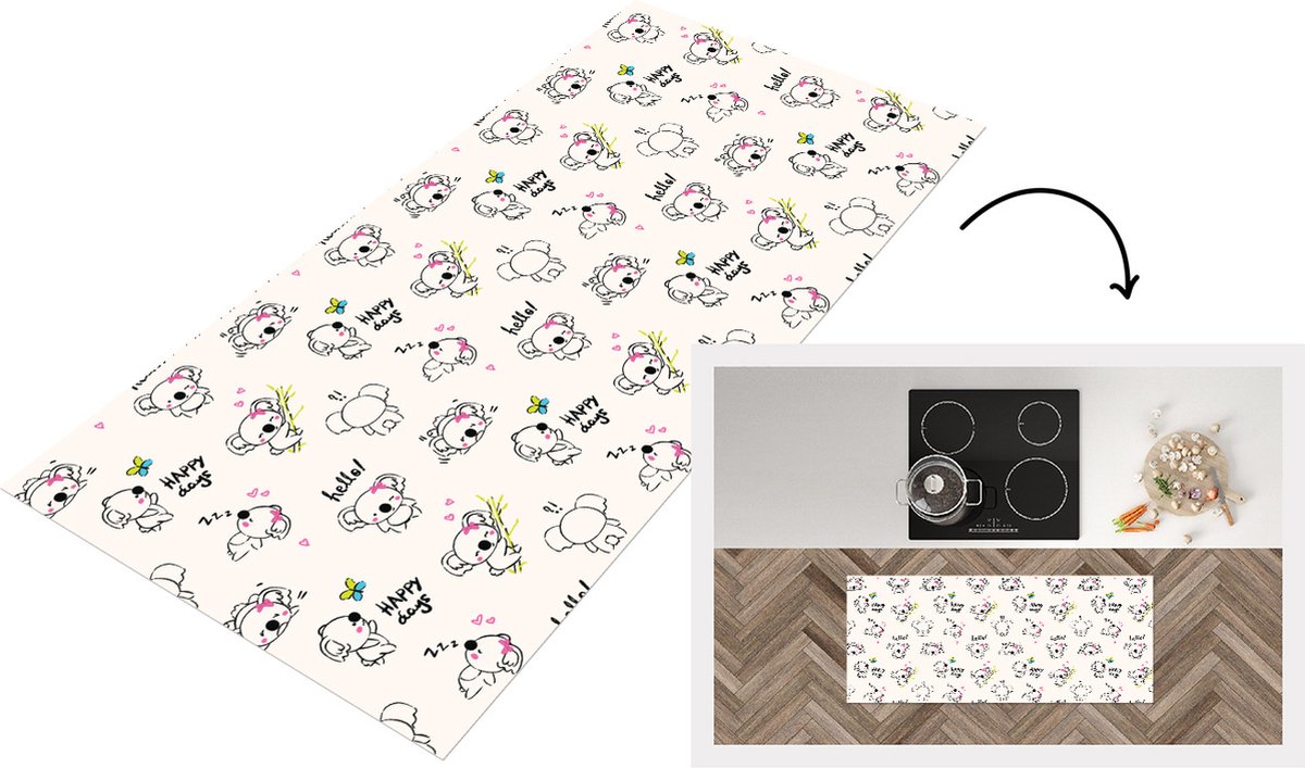 KitchenYeah Keukenloper - Loper keuken - Koala - Dieren - Quote - Patroon - 120x50 cm - Keukenloper vinyl Multicolor