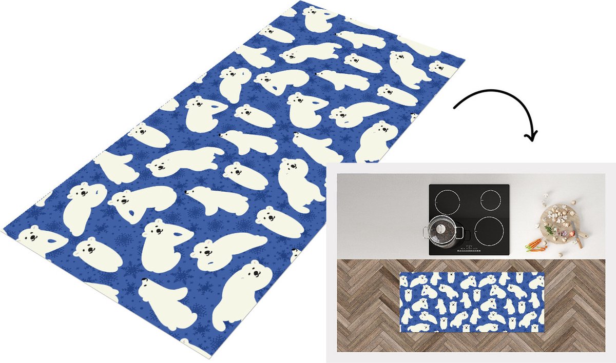 KitchenYeah Keukenloper - Loper keuken - Sneeuw - IJsbeer - Dieren - Winter - Patroon - 120x50 cm - Keukenloper vinyl Multicolor
