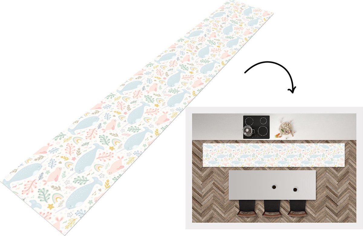 KitchenYeah Keukenloper - Loper keuken - Narwal - Zeehond - Regenboog - Dieren - Keukenloper vinyl multicolor, foto 3