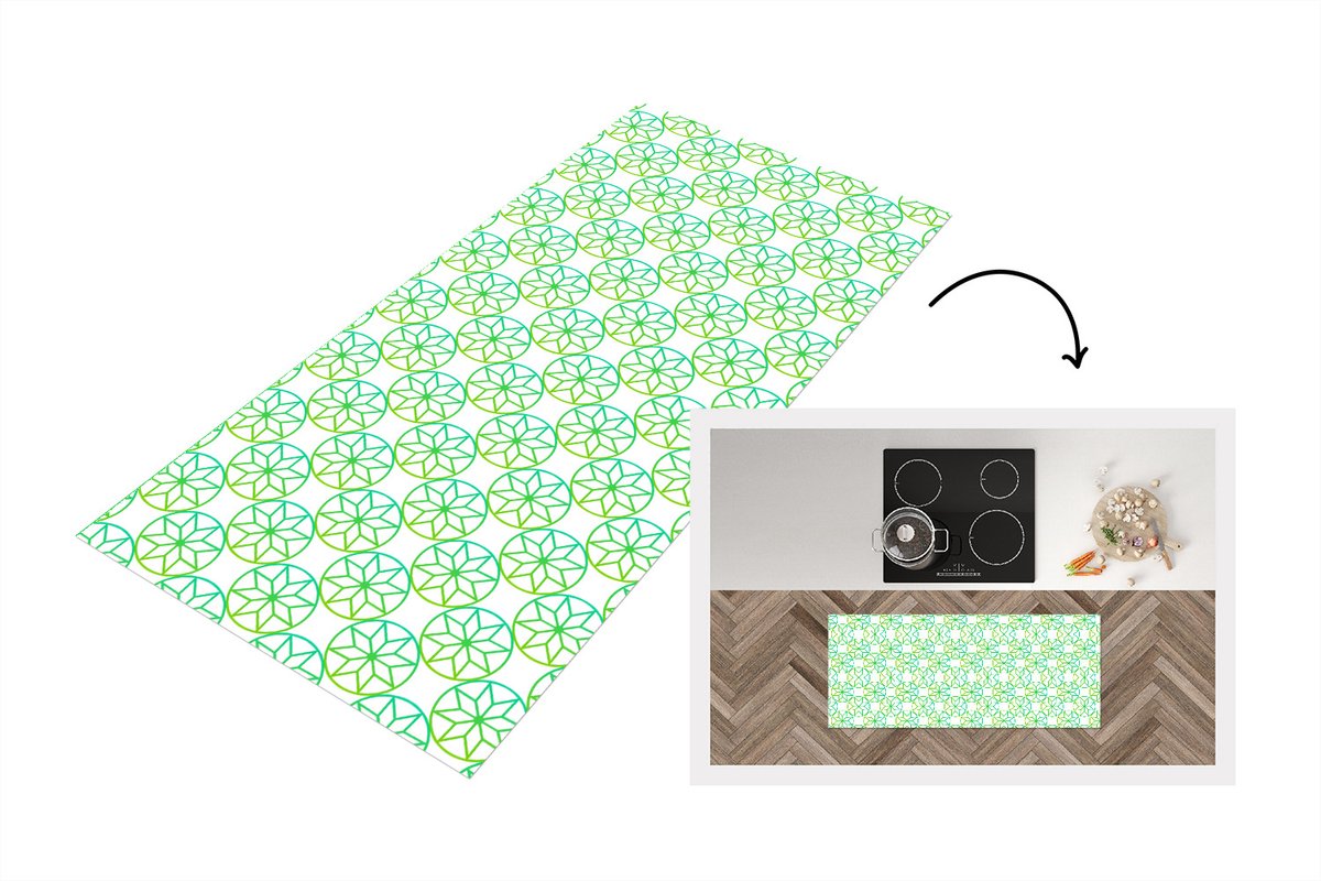 KitchenYeah Keukenloper - Loper keuken - Groen - Sterren - Patronen - Cirkel - 120x50 cm - Keukenloper vinyl Multicolor