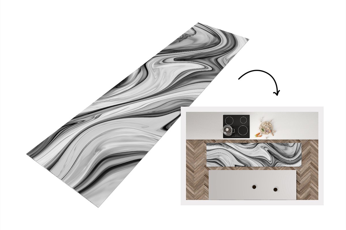 KitchenYeah Keukenloper - Loper keuken - Marmer - Patronen - Grijs - Keukenloper vinyl, foto 5
