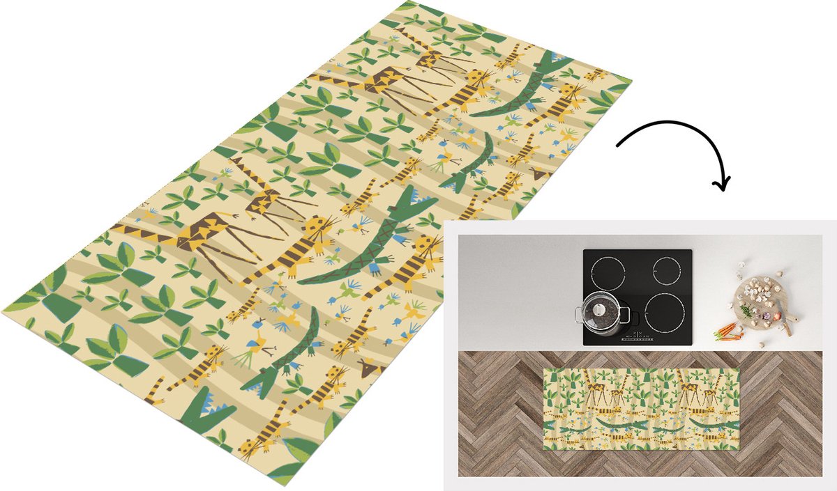KitchenYeah Keukenloper - Loper keuken - Dieren - Design - Afrika - Abstract - 120x50 cm - Keukenloper vinyl Multicolor