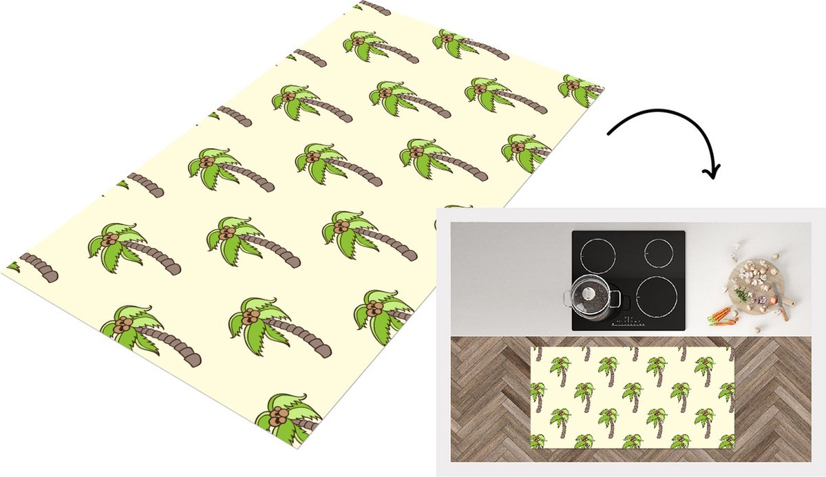 KitchenYeah Keukenloper - Loper keuken - Palmboom - Patronen - Kokosnoot - Tropisch - 120x60 cm - Keukenloper vinyl Multicolor