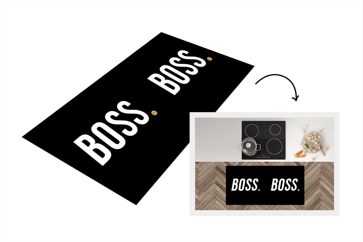 KitchenYeah Keukenloper - Loper keuken - Boss - Spreuken - Goud - 120x60 cm - Keukenloper vinyl Multicolor