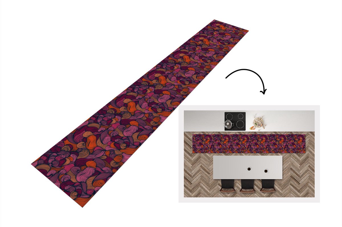 KitchenYeah Keukenloper - Loper keuken - Patroon - Line art - Art nouveau - Keukenloper vinyl multicolor, foto 3