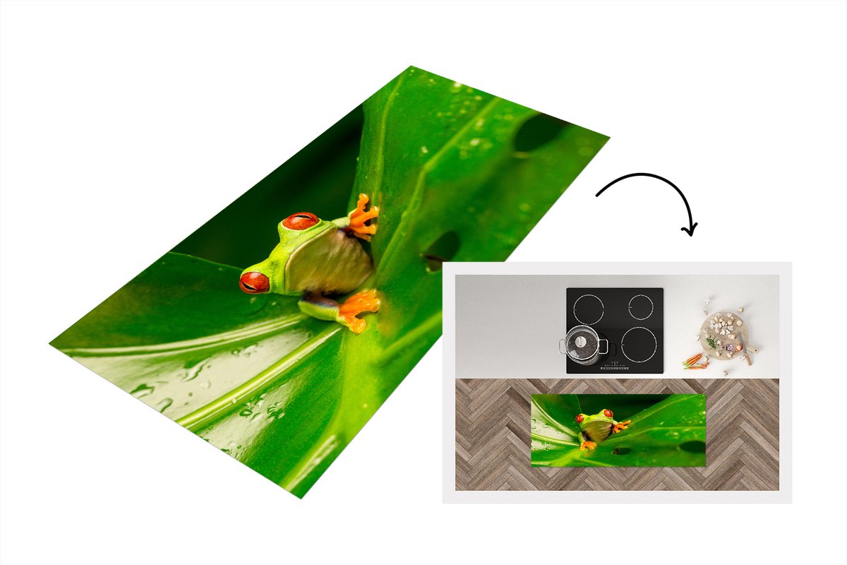 KitchenYeah Keukenloper - Loper keuken - Kikker - Bladeren - 120x50 cm - Keukenloper vinyl Multicolor