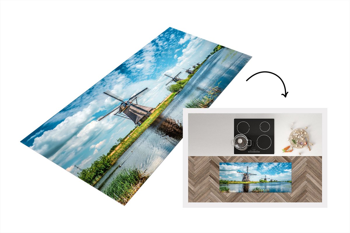 KitchenYeah Keukenloper - Loper keuken - Molen - Lucht - Nederland - 120x50 cm - Keukenloper vinyl Multicolor