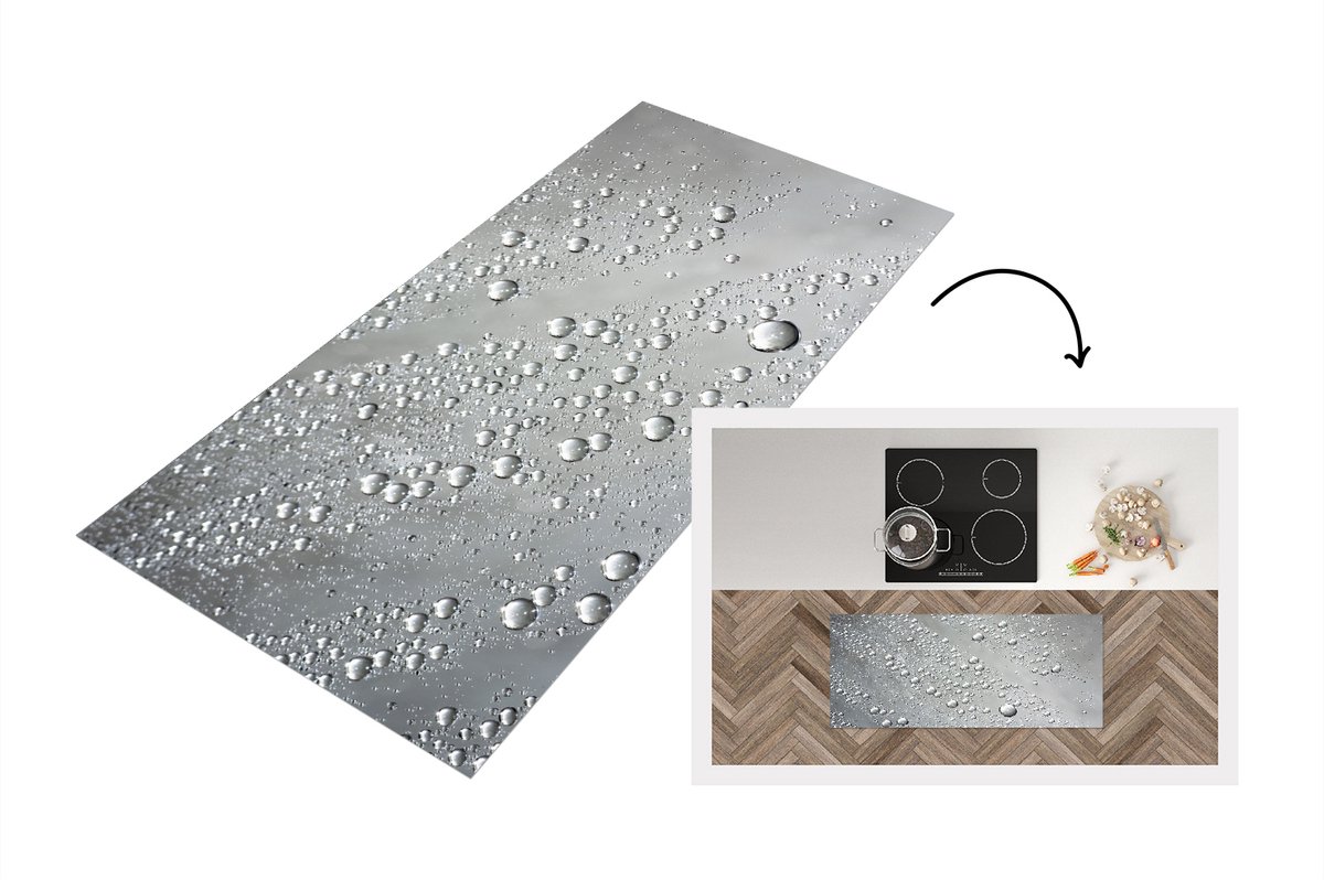 KitchenYeah Keukenloper - Loper keuken - Metaal - Water - Grijs - Keukenloper vinyl Multicolor