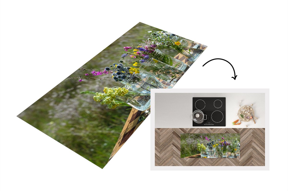 KitchenYeah Keukenloper - Loper keuken - Vaas - Bloemen - Kleuren - 120x50 cm - Keukenloper vinyl Multicolor
