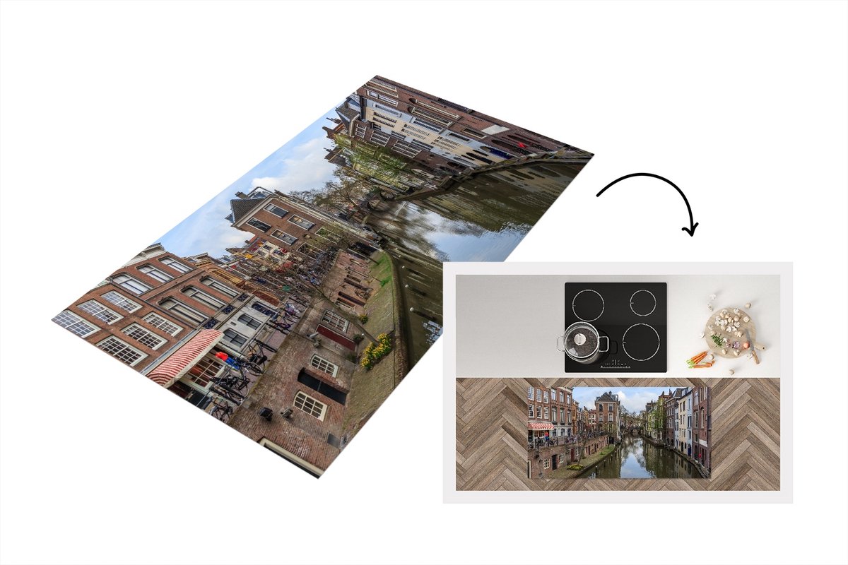 KitchenYeah Keukenloper - Loper keuken - Architectuur - Utrecht - Gracht - 120x60 cm - Keukenloper vinyl Multicolor