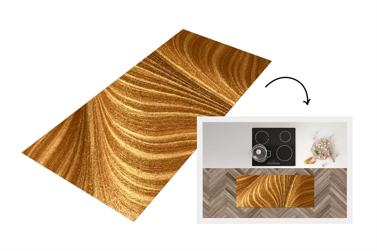 KitchenYeah Keukenloper - Loper keuken - Close-up van gouden verf - 120x50 cm - Keukenloper vinyl Multicolor
