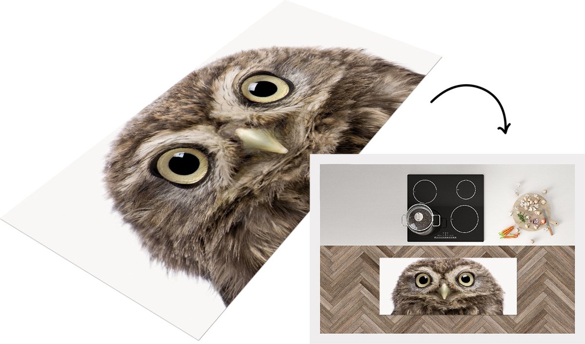 KitchenYeah Keukenloper - Loper keuken - Uilskuiken - Uil - Portret - Ogen - Vogel - Kinderkamer - Babykamer - 120x50 cm - Keukenloper vinyl Multicolor