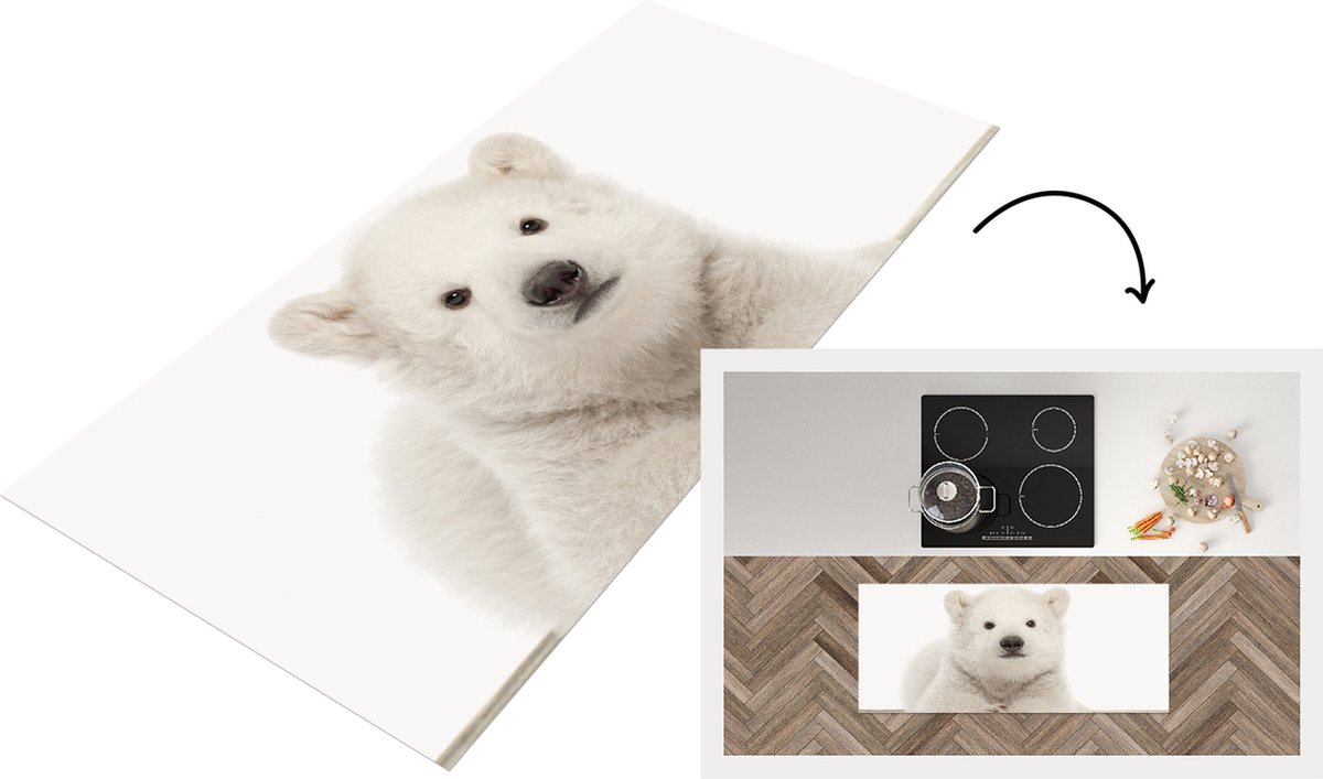 KitchenYeah Keukenloper - Loper keuken - IJsbeer jong - Baby ijsbeertje - Kinderkamer - Babykamer - 120x50 cm - Keukenloper vinyl Multicolor