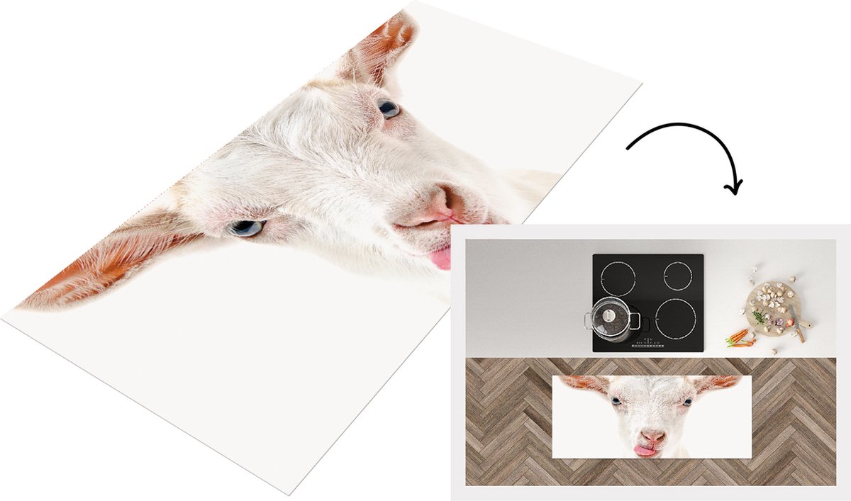 KitchenYeah Keukenloper - Loper keuken - Babykamer - Geit - Portret - Wit - 120x50 cm - Keukenloper vinyl Multicolor