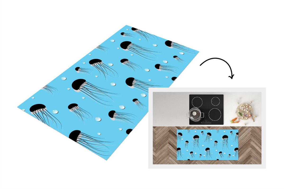 KitchenYeah Keukenloper - Loper keuken - Kwallen - Dieren - Patronen - 120x60 cm - Keukenloper vinyl Multicolor