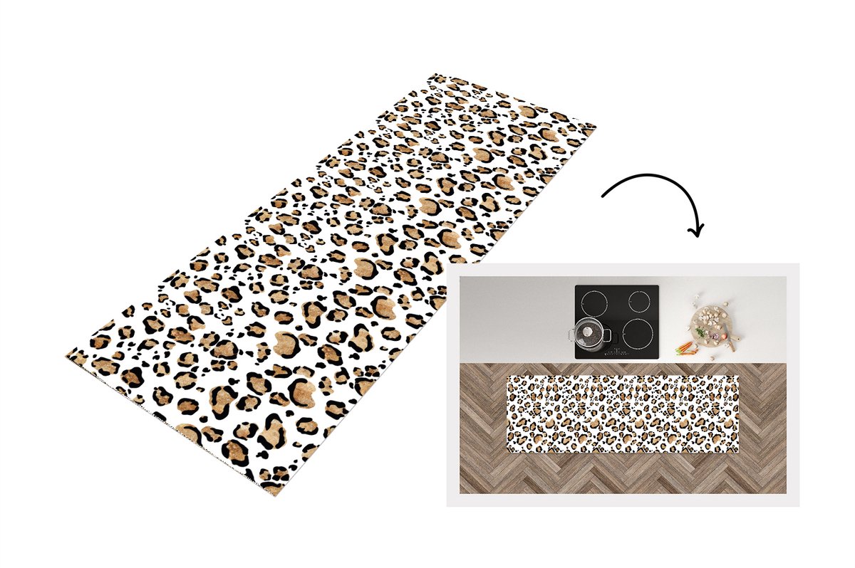 KitchenYeah Keukenloper - Loper keuken - Panterprint - Bruin - Patronen - 180x60 cm - Keukenloper vinyl Multicolor