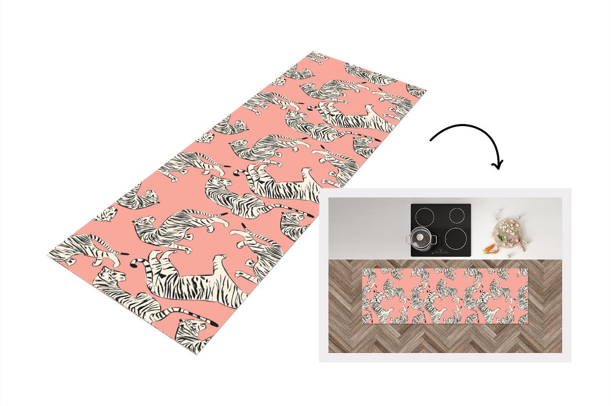 KitchenYeah Keukenloper - Loper keuken - Tiger - Patroon - Jungle - 150x50 cm - Keukenloper vinyl Multicolor
