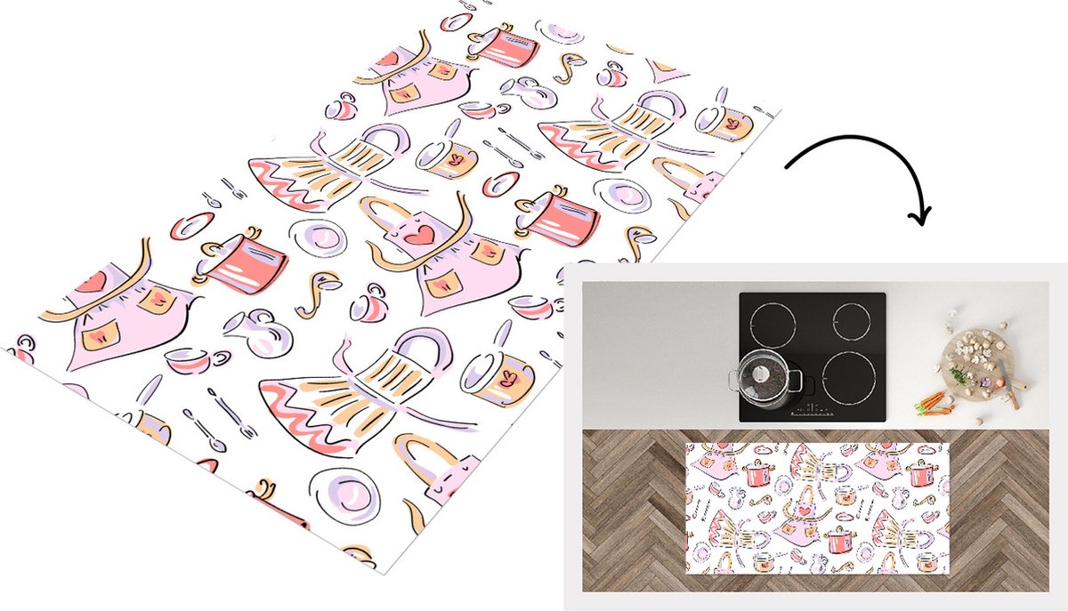 KitchenYeah Keukenloper - Loper keuken - Patronen - Keuken - Schort - Koken - Pastel - 120x60 cm - Keukenloper vinyl Multicolor