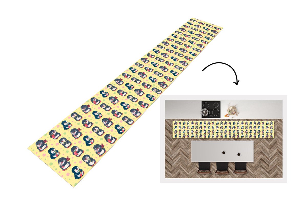 KitchenYeah Keukenloper - Loper keuken - Aardbei - Design - Pinguïn - 300x50 cm - Keukenloper vinyl Multicolor