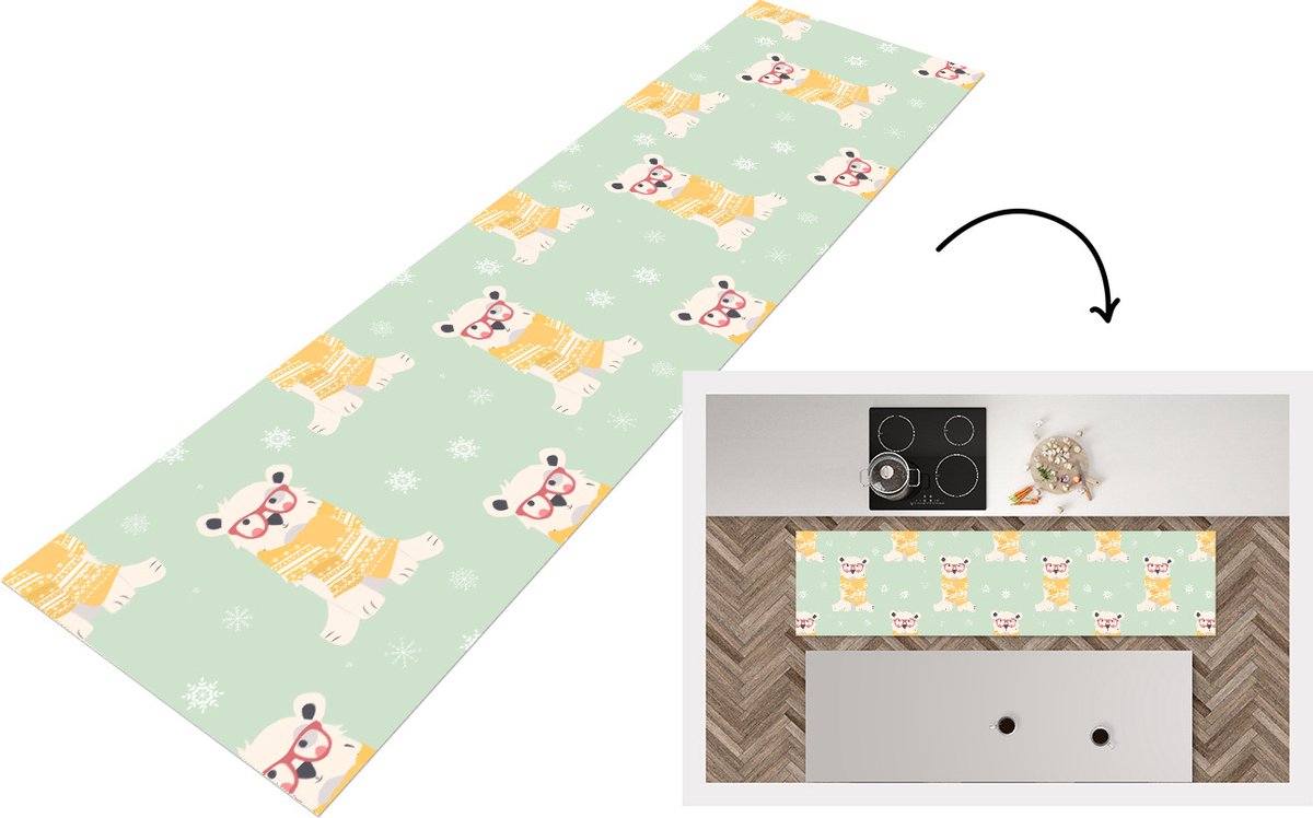 KitchenYeah Keukenloper - Loper keuken - IJsbeer - Patroon - Sjaal - 200x50 cm - Keukenloper vinyl Multicolor