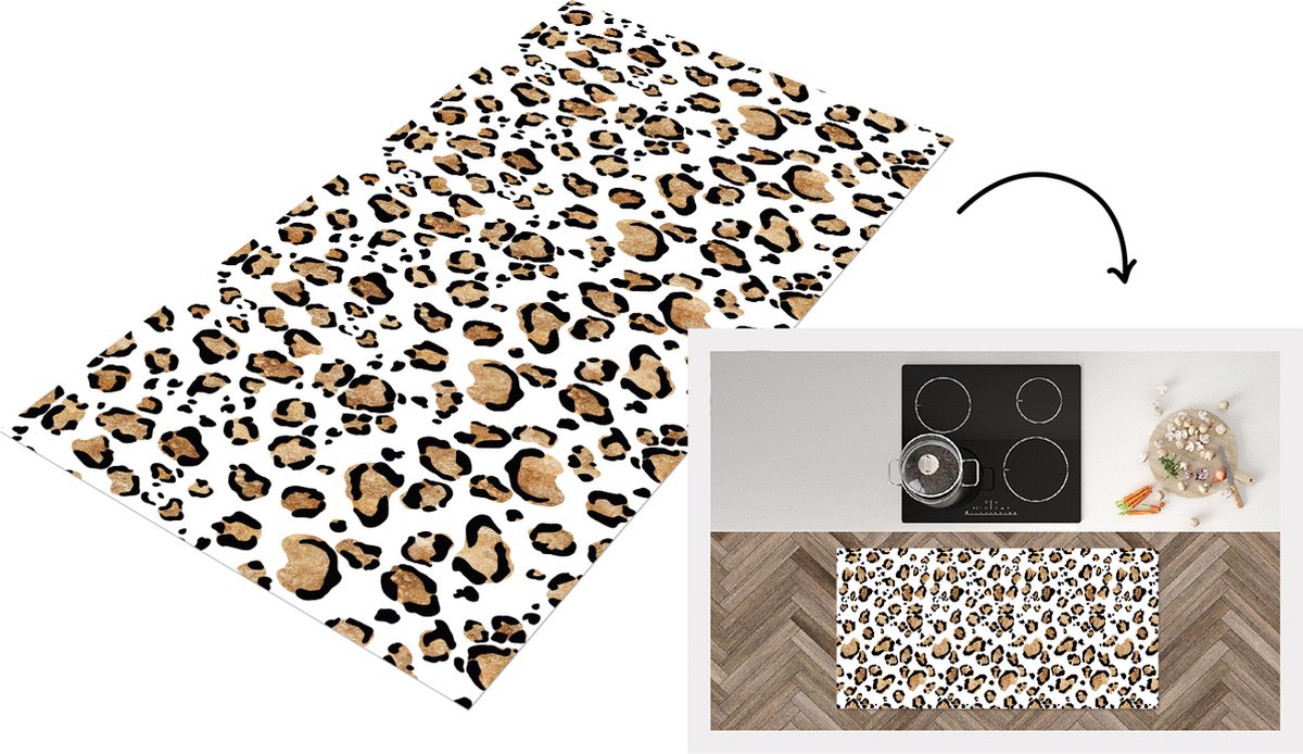 KitchenYeah Keukenloper - Loper keuken - Panterprint - Bruin - Patronen - 120x60 cm - Keukenloper vinyl Multicolor