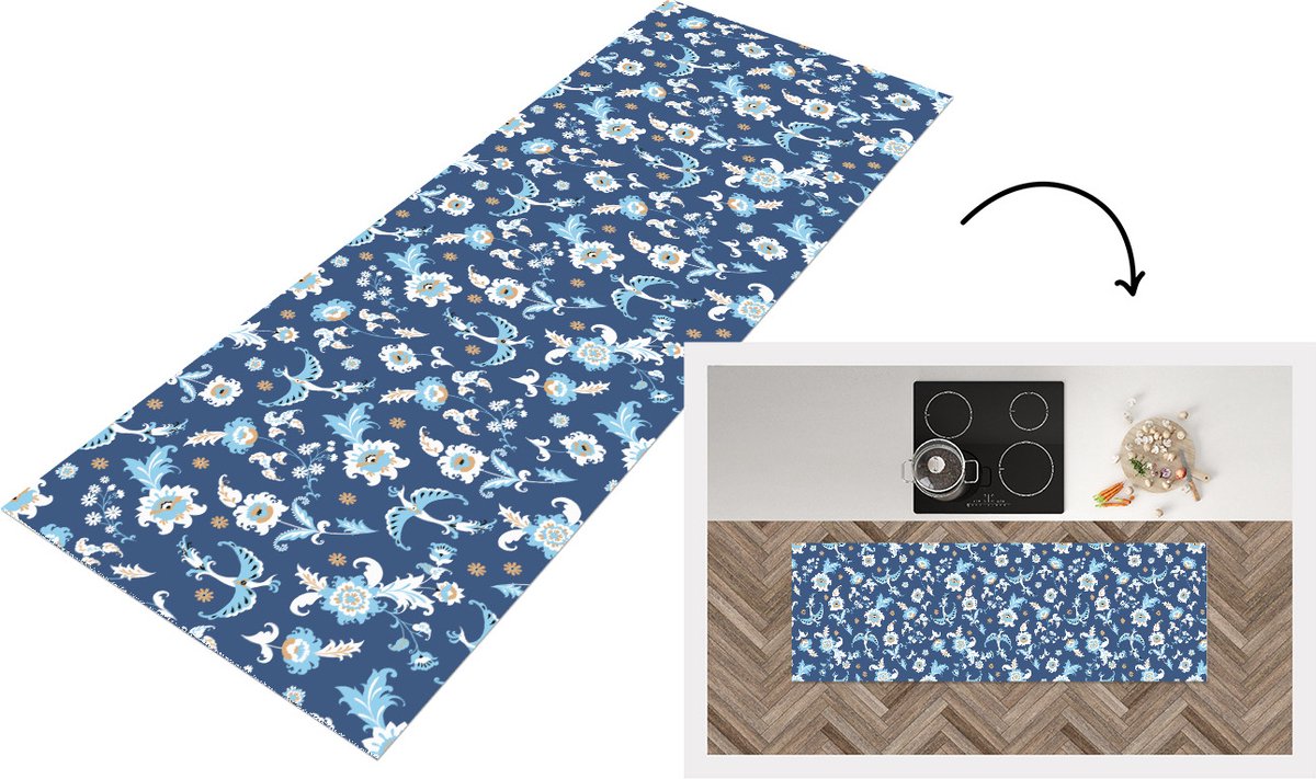 KitchenYeah Keukenloper - Loper keuken - Patroon - Vogel - Bloemen - 180x60 cm - Keukenloper vinyl Multicolor