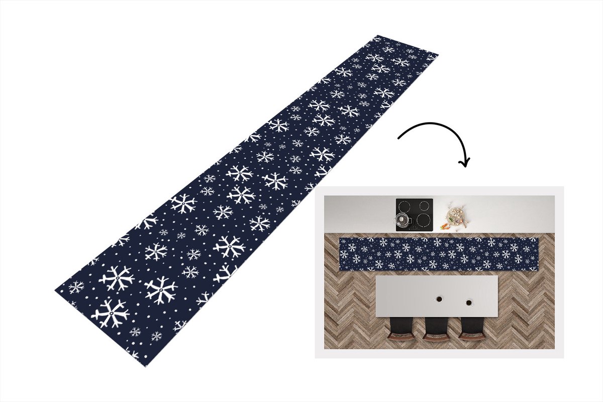 KitchenYeah Keukenloper - Loper keuken - Winter - Sneeuwvlok - Patronen - 300x50 cm - Keukenloper vinyl Multicolor