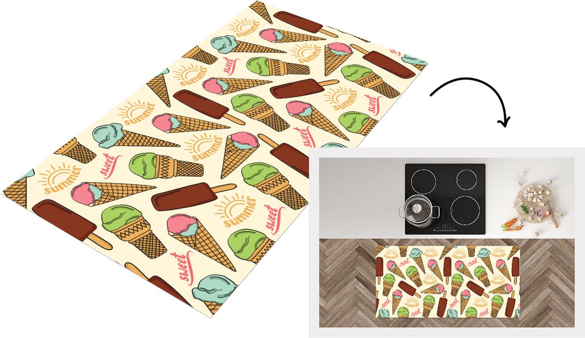 KitchenYeah Keukenloper - Loper keuken - Eten - Patroon - IJs - 120x60 cm - Keukenloper vinyl Multicolor