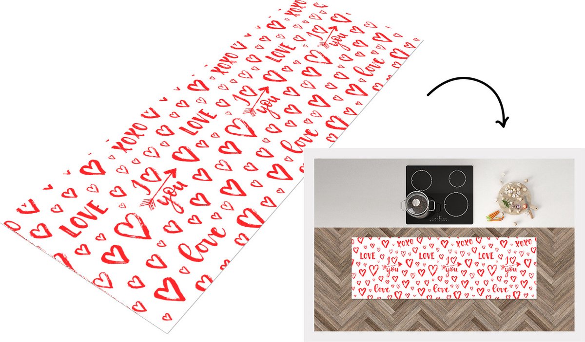 KitchenYeah Keukenloper - Loper keuken - Love - Liefde - Liefdes cadeau - 150x50 cm - Keukenloper vinyl Multicolor